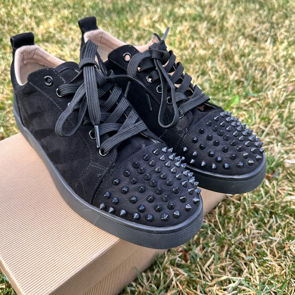 Christian Louboutin Black Suede Spike-Toe Low-Top Sneakers